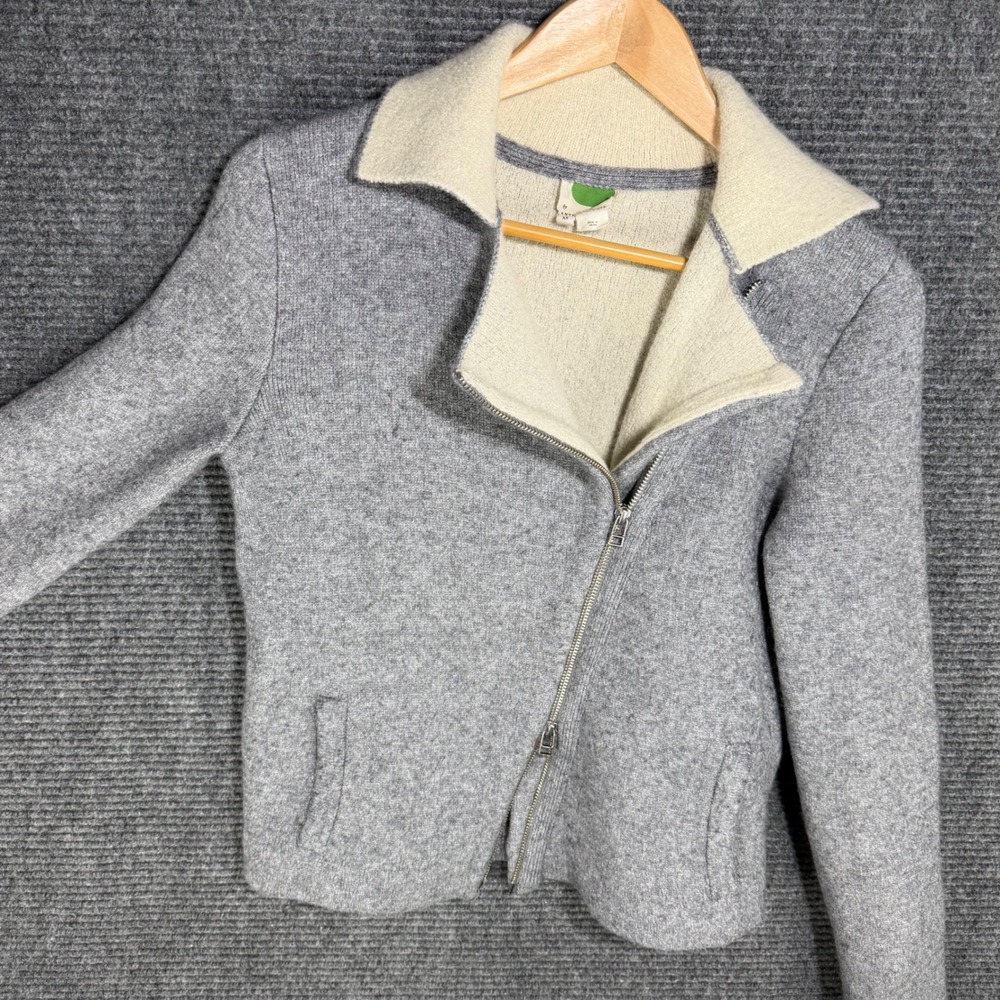 Anthropologie Womens XS Grey Knit Moto Cardigan Jacket Asymmetric Zip Sweater - Picture 5 of 9